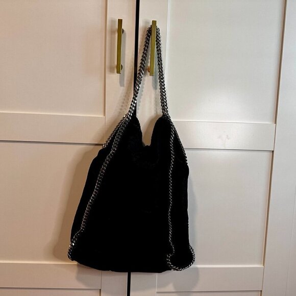 Stella McCartney Falabella Two Chain Black Vegan Suede Shoulder Bag - Picture 3 of 9